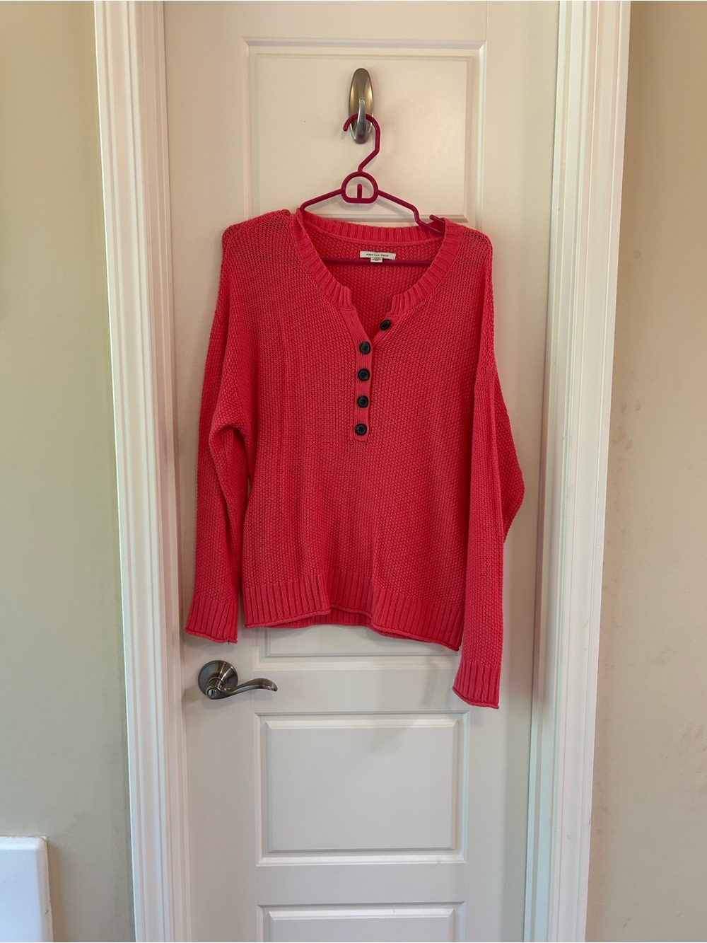 American Eagle Outfitters Coral Scoop-Neck Henley Sweater